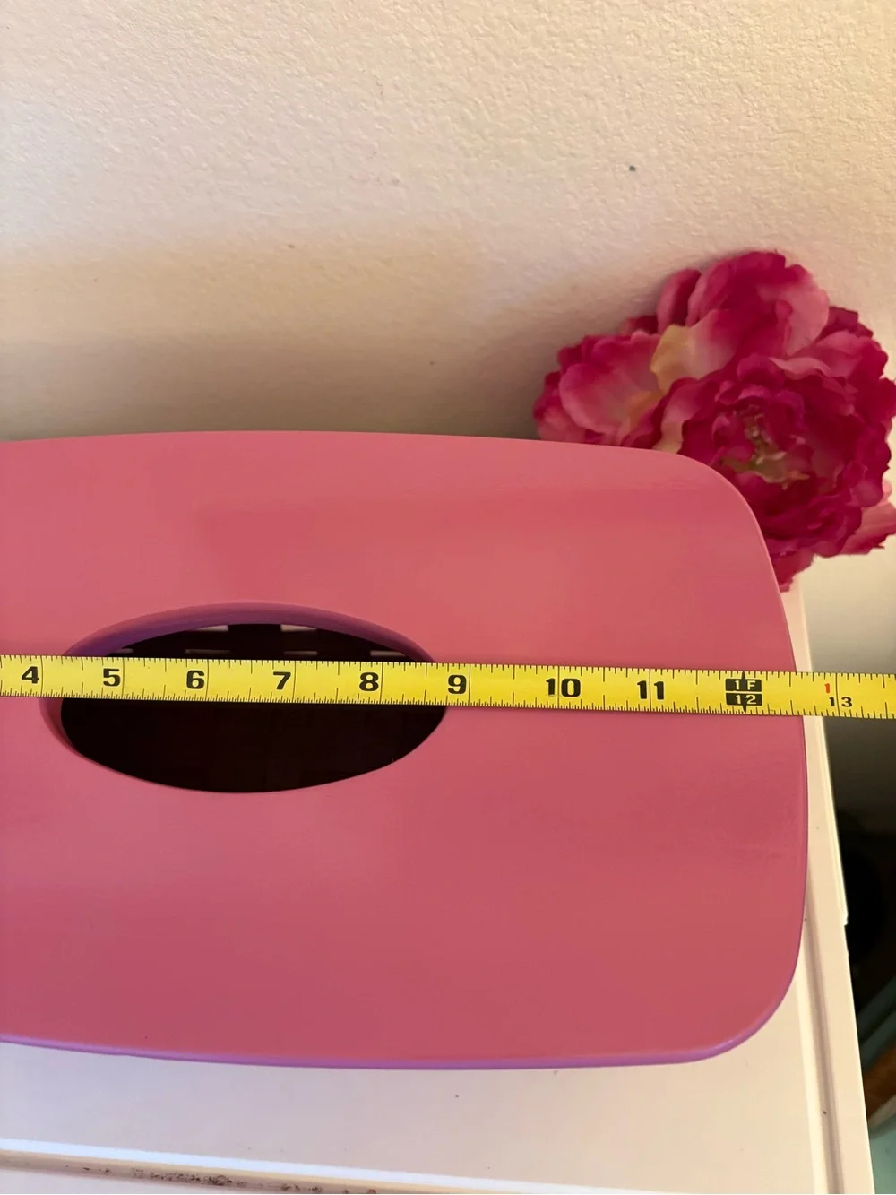 Vintage Longaberger Large Tissue Basket with Wood Lid, Painted Pink Gloss